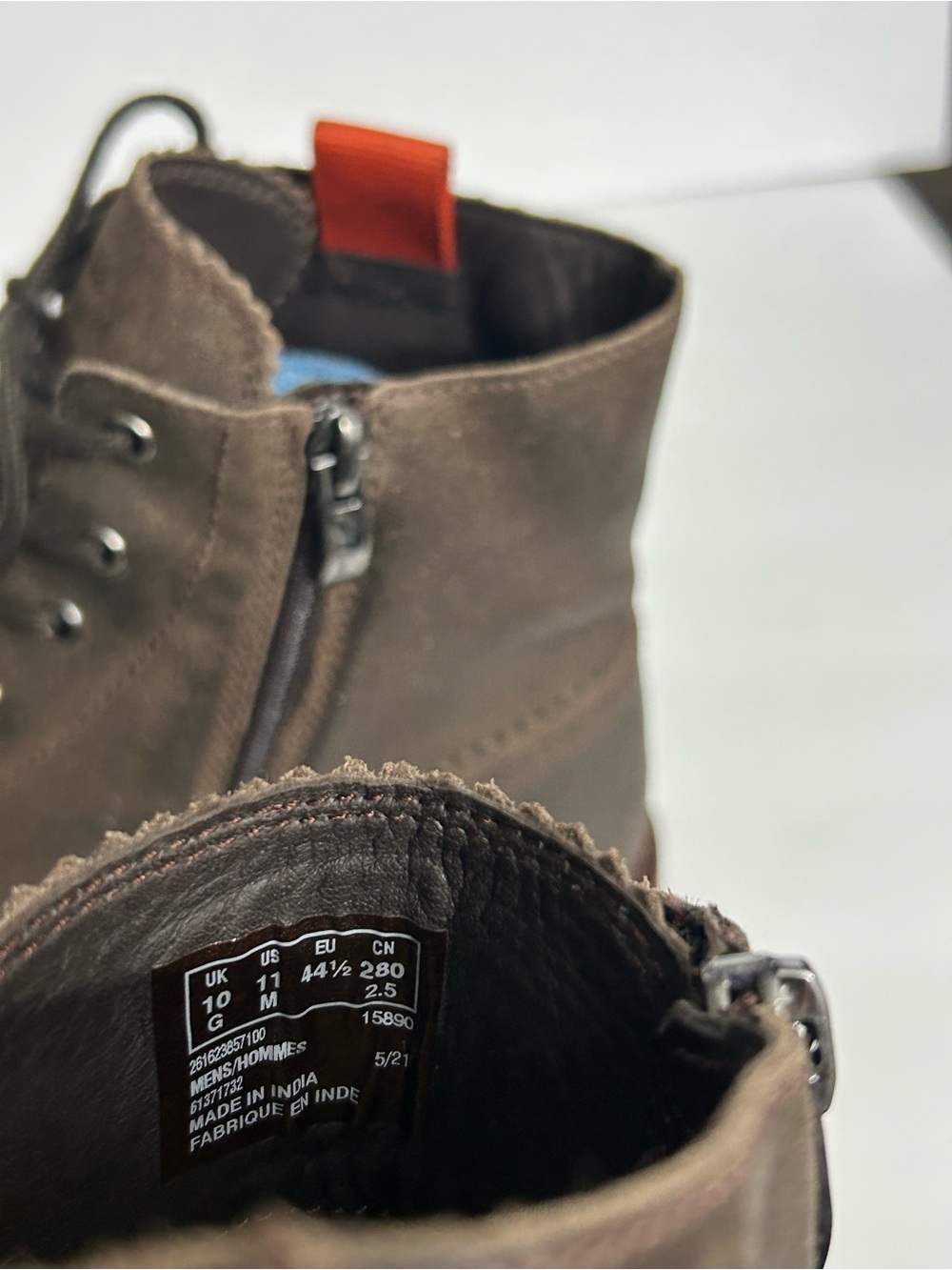 Men's Brown Lace-Up Leather Boots with Orange with Side Zipper by Clark’s - Picture 8 of 10